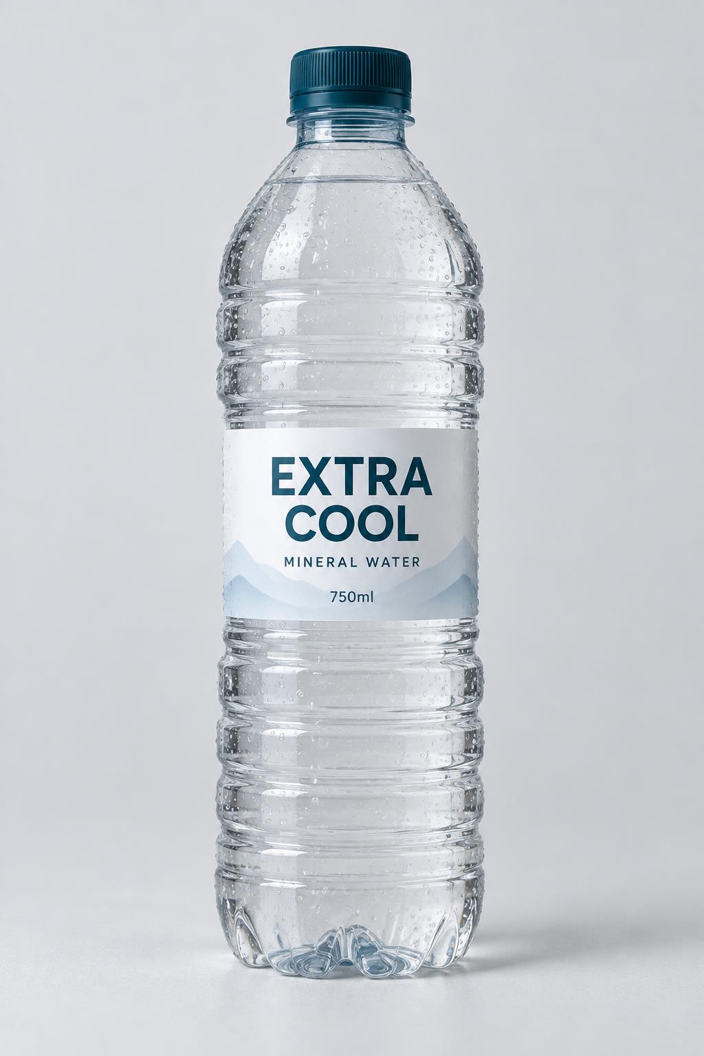Realistic Extra Cool branded 750ml mineral water bottle
